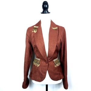 NEWNWT My Boyfriend's Back Brown Linen Blend Beaded Blazer Jacket Size Small